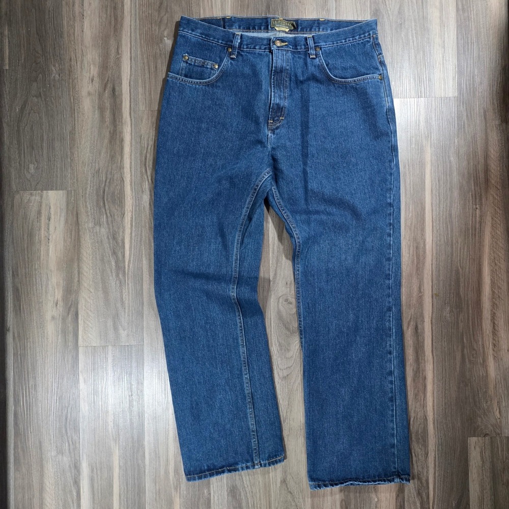 JL Powell Mens Made in USA Straight Leg Denim Jeans Blue 38x32 Mid Wash